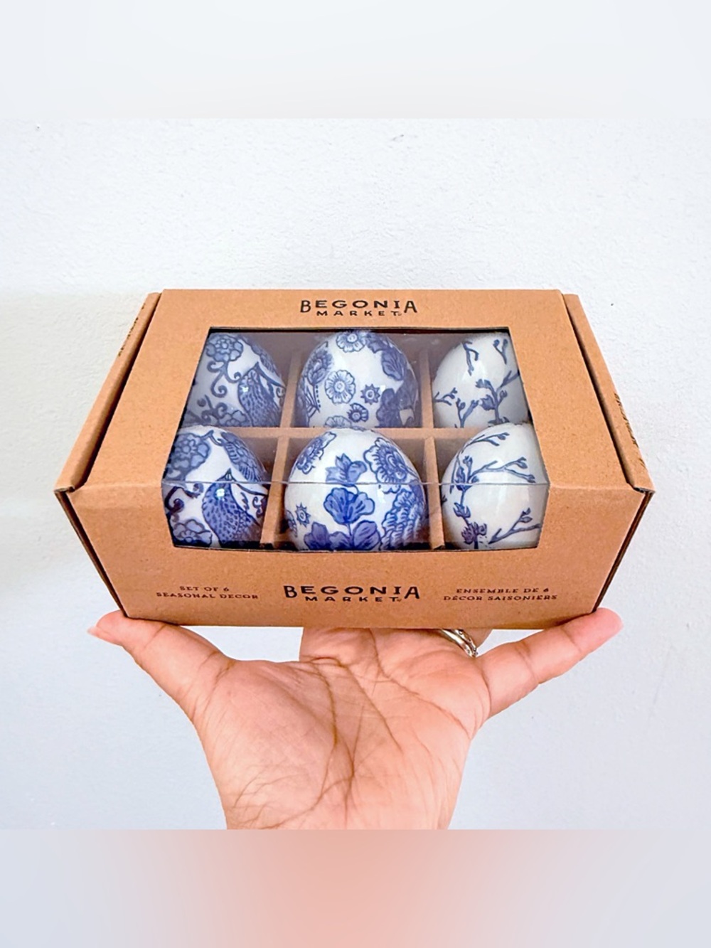 Begonia Market Blue & White Porcelain Decorative Delft Eggs - Set of 6